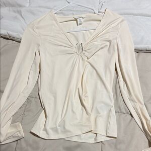 H&M Cream Long-Sleeve Twist-Accent Top